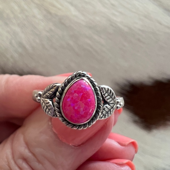 ❤️ Hot Pink Aurora Opal Teardrop Shape Southwestern Artisan Ring Size 8.75 - Picture 8 of 14
